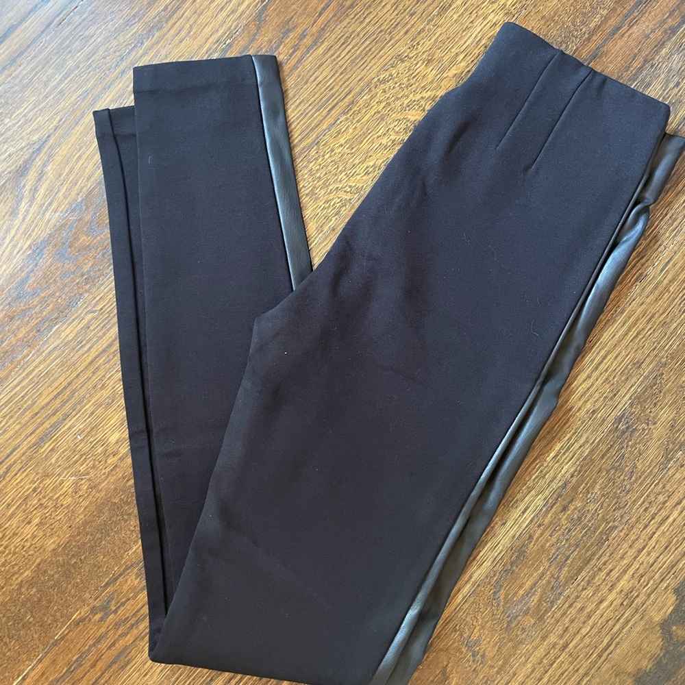 Zara Black Leggings with Faux Leather Side Panels